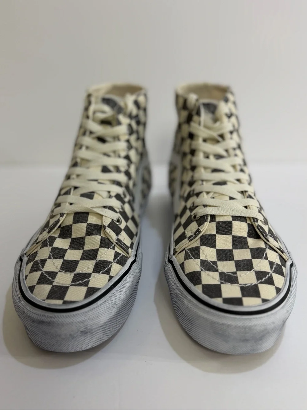 Vans Sk8-Hi Tapered Washed Checkerboard Asphalt White Sneakers Men 9.5 Wmn 11
